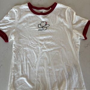 White Ringer Tee with Red Trim and Embroidered Hat